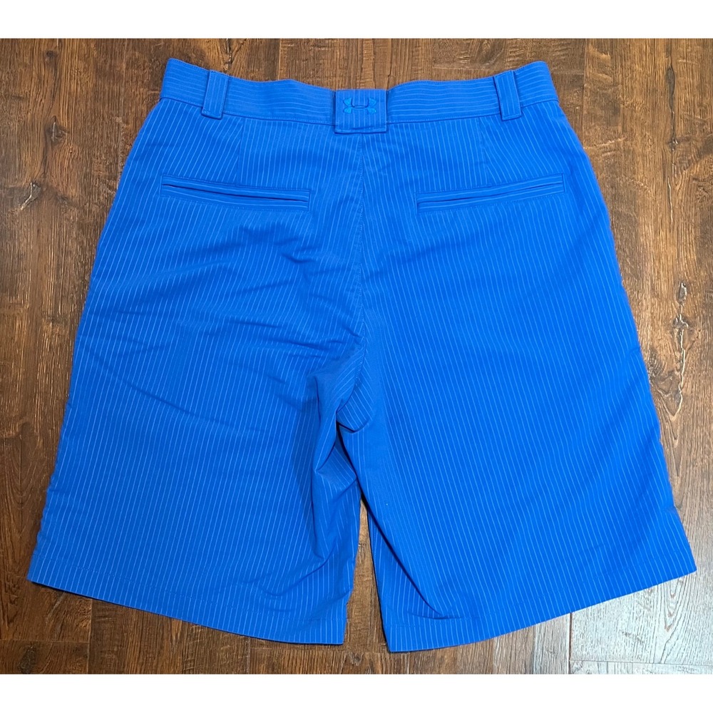 Under Armour Mens Golf Shorts Blue Pinstripe Performance Flat Front Size 32 - Picture 2 of 6